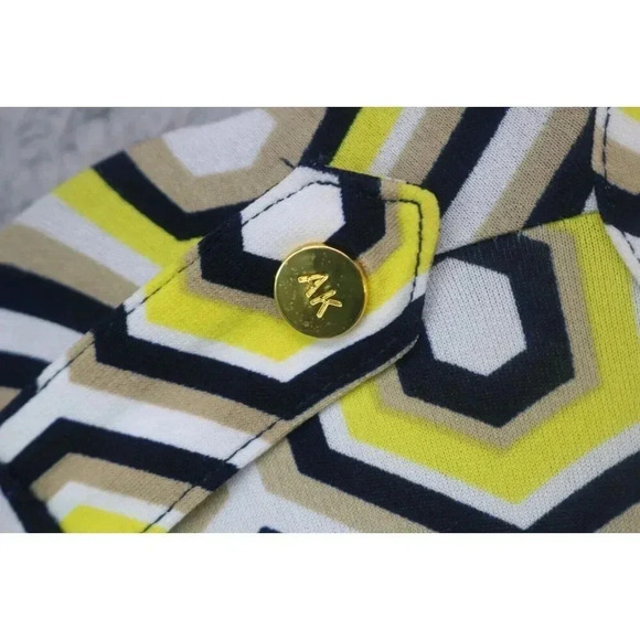 Ann Klein Full Zip Geometric Roll-Tab Sleeves Silky Top-Size Large - Picture 6 of 11